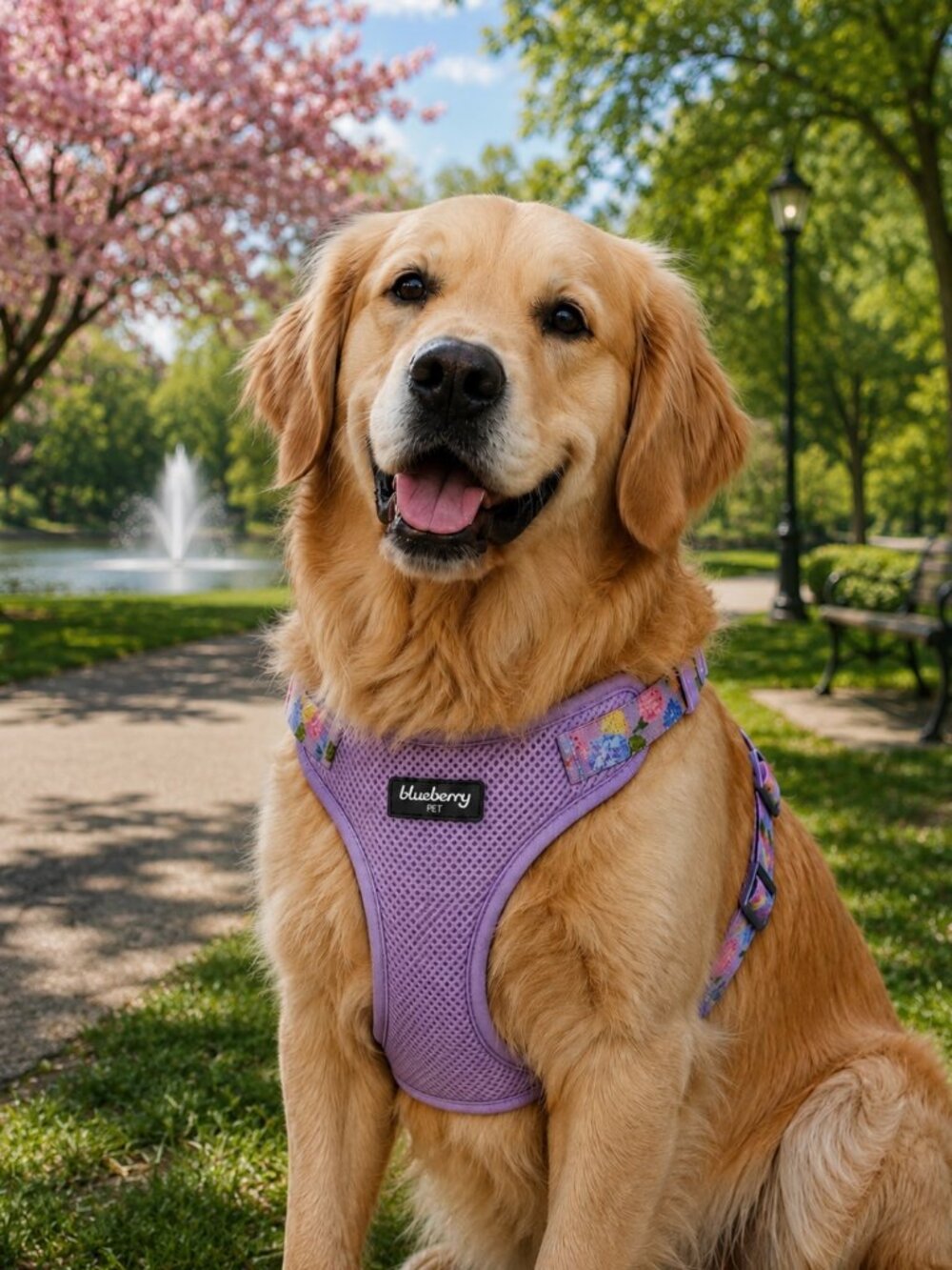NWT - Blueberry Pet Rose Flower Print Padded Dog Harness Vest - Purple